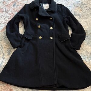 Copper Key Elegant Black Pea Coat with Gold Accents